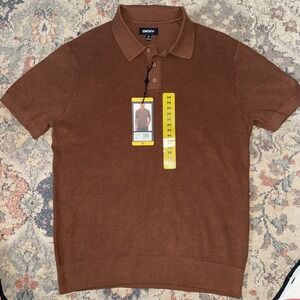 DKNY Men's Sweater Polo Shirt Size M Brown Short Sleeve NW